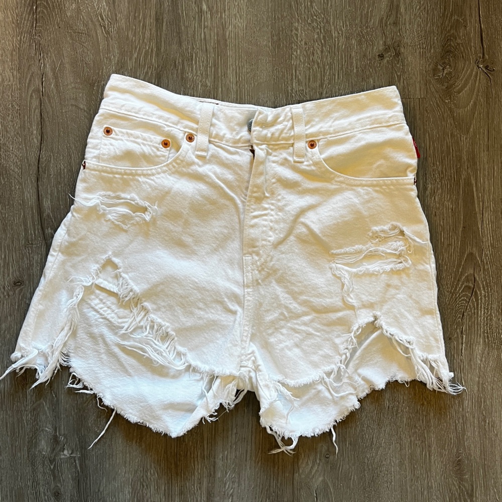 Frayed White Denim Jean Shorts